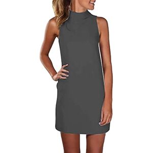 Generic Short Dress for Women Casual High Neck Sleeveless Dress Ladies Solid Color Ladies' Sexy Long Top Ciao Dress Solid Color Dress (Dark Gray, XXXXXL)