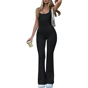 Springcmy Women's Sleeveless Backeless Yoga Jumpsuits Workout Wide Leg Pants High Waist Bodycon One Piece Rompers Playsuit (A-Black , L )