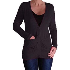 EyeCatchClothing Pacific Draped Lightweight Waterfall Button Cardigan with Pockets Black S/M