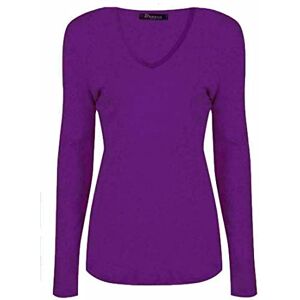 WICKEDFASHIONS123 Womens Long Sleeves Tunic Shirt Adults V Neck Slim Fit Top Ladies Casual Wear Plain Stretchy Basic Top Purple/UK 8-10