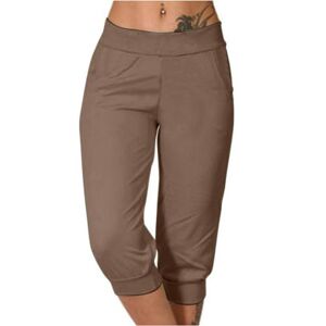 PRiME Capri Pants for Women UK Summer Cropped Trousers Elasticated Waist Capri Trousers Drawstring Mid Rise Cropped Leggings Casual Yoga Jogger Pants,Brown6,X-Large
