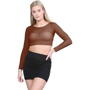 Hamishkane&#174; Sheer Mesh Tops for Women Classic See Through Long Sleeve Crew Neck Womens Summer Tops - Chic Women's T-Shirts, Fashionable Crop Top for Going Out and Summer Brown