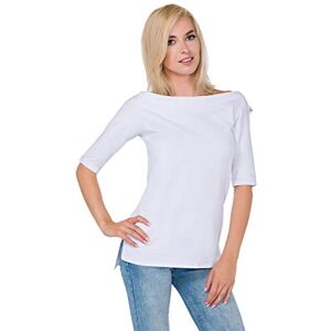 SOFTSAIL Women's Casual Cotton 3/4 Sleeve Plain Style Tunic Boat Neck Shirt Universal Size 8-16 UK FT2756 White