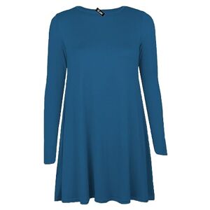 Shopygirls Womens Plain Long Sleeve Stretch A Line Skater Flared Swing Dress Top Plus Size T-Shirt 8-26 (16, Teal)