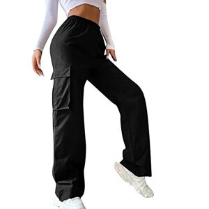 Generic Womens Pants Trousers Cotton Linen Ladies Women's Belt Less High Waisted Wide Leg Trousers Straight Leg Relaxed Style Trousers Casual Trousers Formal Outfits for Women Black