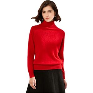 Zozogag Women Mink Cashmere Turtleneck Jumper Pull Femme High Collar Pullover Sweater Red