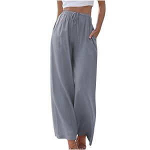 Summer Trousers For Women Uk TURWXGSO Wide Leg Trousers Women's Summer Loose Casual Palazzo Pants Drawstring High Waist Pleated Trousers Loose Comfortable Trousers with Pockets