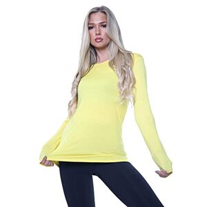 Nathnic&#174; Women Ladies Long Sleeve Round Neck Plain Top Stretchy Casual Summer T-Shirts Basic Slim fit Tee Tops (Yellow, 12-14)