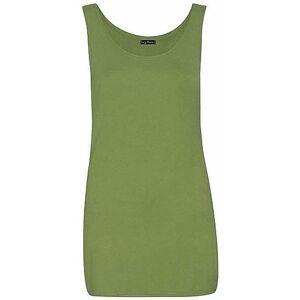 Shopygirls Womens Scoop Neck Sleeveless Ladies Long Stretch Plain Vest Strappy T-Shirt Top (12, Khaki)