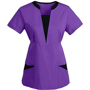 Stpt Langarmshirts Für Damen STPT Women's Tunic Care Work Uniform Blouse T-Shirt Slip On Tunic with Pockets Short Sleeve V-Neck Slip Shirt Work Wear Nurse Uniforms Nurse Slip Shirt, Purple-c, XXL