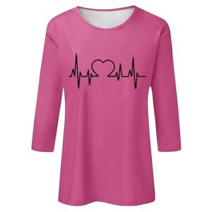 Camping Deals Of The Day Sale Angxiwan Shirts for Women UK Women's Round Neck Short Sleeve EKG Printed T Shirt Fashionable Casual Top Summer Top for Women UK Summer Clothes for Women UK Hot Pink