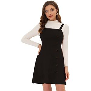 Allegra K Women's Faux Suede Pinafore Button Decor A-Line Mini Overall Dress Black 12