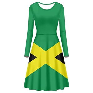 Biyejit Jamaica Flag Print Women's Casual Dresses Long Sleeve Crew Neck T-Shirt Swing Dress for Daily Beach Holiday Party S-4XL