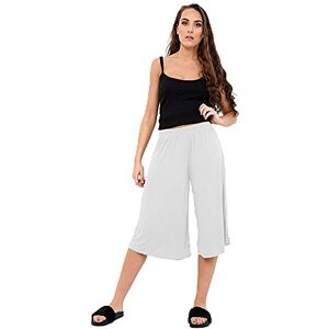 STAR FASHION Ladies Culottes Palazzo Shorts Wide Leg Flared Elasticated Stretchy Loose Short Trousers Pants Casual Womens 3/4 Length Plain Culottes Shorts 8-26 White