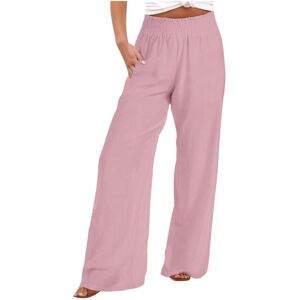 Generic W-911 Pink Loose Fit Pants for Women Summer Fall Faux Linen Casual High Cut Flare Bell Bottom Straight Leg Plain Long Bootcut Leg Pants Ladies 2024 Clothing XXL