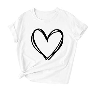 Haolei Women's Blouses & Shirts Clearance,Ladies Heart Print Tops Short Sleeve Funny Graphic T Shirt CEW Neck Summer Tops Party Casual Elegant Loose Fit Blouse Tee Tunic UK Size 8-18 White
