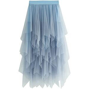 Edhomenn Women's Y2k Tulle Skirt Irregular Pleated Elastic High Waist Layered Tutu Skirt Mesh A-line Midi Skirt Streetwear (Blue, ONE Size)