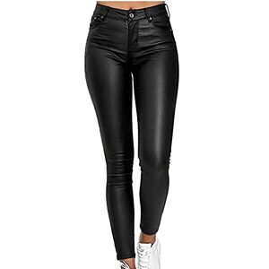 Niuli Women's Faux Leather Leggings, High Waist Leggings, Pants, Tights, Faux Leather Leggings, Leather Look (Color : Noir, Size : L)