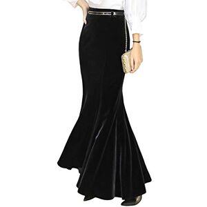ebossy Women's High Waist Bodycon Velvet Fishtail Mermaid Maxi Skirt Evening Party - Black - XX-Large