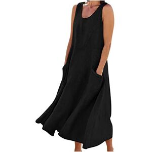 LUSHAasd Cotton Linen Dresses for Women UK Deals of The Day 2024 Comfort Casual Sleeveless Round Neck Maxi Dress with Pockets Spring Summer Long Dresses Oversized Boho Dress Beach Dress Clearance