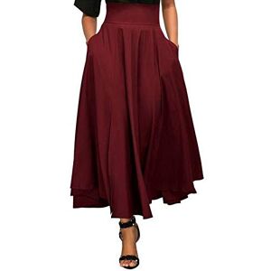 Janly Clearance Sale Skirt for Women, Female Skirts Casual A-Line Skirt High Waist Skirt Ankle Length Skirts, for Holiday Summer (Red-XXL