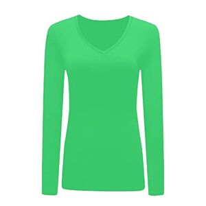 KATSSI Women’s Ladies Long Sleeve Stretch Plain V Neck T Shirt Top Jade Green