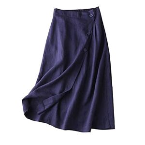 Dskk Women's Skirt Linen Elastic Waist Midi Long Skirt Bohemian Style Solid Colour Skirt (Blue,M,UK,Alpha,M)