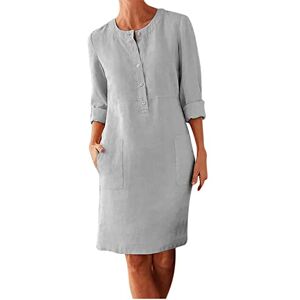 Dresses For Women Uk 0327a74 Tunic Dress Plus Size Vintage Dresses for Women 1950 Party Dresses Ladies Cotton And Linen Dresses Elegant Crewneck With Pockets Button Dress Plain Long Sleeve Dress Up Midi Down Dress Gray Size 8-18