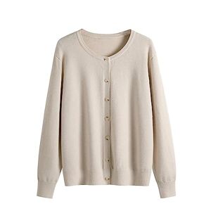 Tyusgh Women's Plus Size Tops Round Neck Long Sleeved Cardigan Autumn and Winter Models of Classic Versatile Basic Knitwear Long Sleeve Jacket for Mother's Gift Beige
