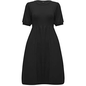 Be Jealous Women Puff Sleeve Flared Round Neck Skater Dress Skater Black Plus Size (UK 24/26)