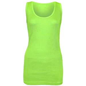 Womens Plain Vests Ladies Summer Casual Tops Stretchy Ribbed Camisole Style Muscle Gym Sports Rib Cami Long Vest Tank Tee Top Plus Size 10-28 (Fluorescent Green / 20)