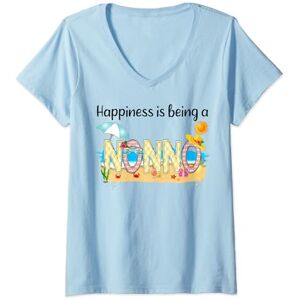 Vintage Summer Happiness Is Being A Nonno Beach Womens Vintage Summer Happiness Is Being A Nonno Retro Beach V-Neck T-Shirt