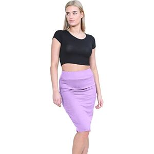 janisramone Womens Ladies Waisted Plain Jersey Summer Bodycon Tube Stretch Pencil Midi Skirt Lilac