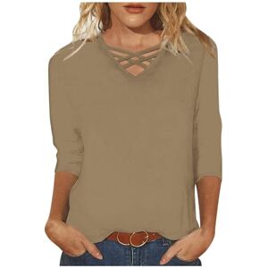 Summer Tops For Women Soft Trendy V Neck with Fashionable Design Blouse for Womens UK Cotton Womens Tops for UK 3/58 Length Sleeve Womens Tops for Work Place or Daily Holiday Khaki