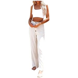 Funyplus Plain Linen Slim Trousers Lady Light Tunic Summer Trousers Frill Casual Work Slacks Ladies