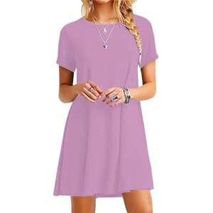 YMING Women's Casual Tunic Tops Short Sleeve Dress Round Neck T-Shirt Mini Dress Loose Fit Swing Dress Light Purple 2XL