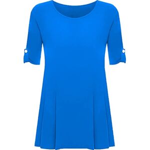 XuBiDuBi Womens Ladies Flared Swing Top for Women UK Plain Summer T Shirt Scoop Neck Button Tshirt Long Short Sleeve Plain Sizes 14-28 Plus Size Turquoise