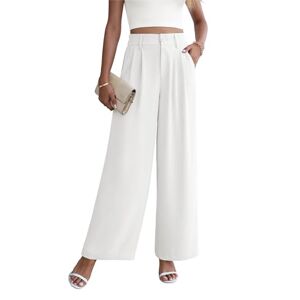 Yommay Women Suit Trousers with Pockets Work Lightweight Elegant Casual High Waisted Wide Leg Pants for Ladies,White,XL