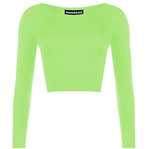 Hamishkane Ladies Plain Round Neck Long Sleeve Crop Top Casual Basic Summer T-Shirt Neon Green