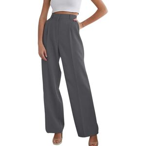 Puimentiua Wide Leg Trousers for Women,High Waisted Work Pants,Womens Trousers Elasticated Waist Womens Work Trousers Side Pocket Ladies Trousers(Grey/L)