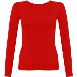 New Ladies Long Sleeve Round Neck Plain Basic Women's Stretch T-Shirt (Red, 12)