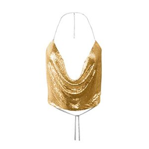 Ainiyo Camisole Tops for Women Sparkling Sequin Spaghetti Strap Tank Top Sleeveless V-Neck Women's Vests Loose Basic Vest Summer Travel & Holiday Casual Tank Tops for Everyday Activities (Gold, S)