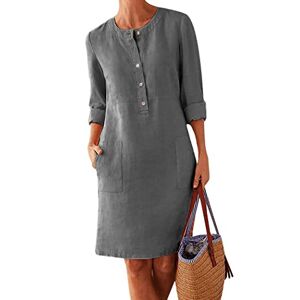 OMZIN Women's Summer Casual Dress Knee Length T-Shirt Dress Short Sleeve Loose Dress with Pocket Dark Grey XXL