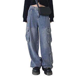 SANSIWU Women High Waist Baggy Denim Pants Wide Leg Straight Trousers Ripped Boyfriends Jeans Y2k Streetwear Vintage Loose Pants (I-Blue, L)