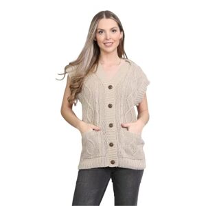 Comfiestyle Womens 5 Button Sleeveless Cable Knitted Cardigan Ladies 2 Pockets Winter Grandad Sweater (12-14, Stone)