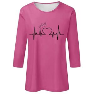 PRiME Angxiwan Oversized T Shirts for Women Women's Round Neck Short Sleeve EKG Printed T Shirt Fashionable Casual Top Womens Plus Size Clothing UK Plus Size Ladies Tops Hot Pink