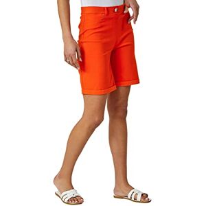 Roman Originals Stretch Shorts for Women UK 22 CM - Ladies Turned Hem Bengaline Casual Everyday Cropped Pants Chino Capri Slim Fit Above The Knee Turn Up Bermuda Summer Crops - Orange - Size 18