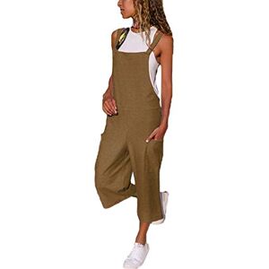 Womens Jumpsuits & Playsuits Sale Am1 Jumpsuits For Women Elegant Party Plus Size Cotton Linen Playsuits Wide Legs Long Romper Pants Solid Square Neck Playsuits Sleeveless Spaghetti Straps Jumpsuit Going Out Wedding Guest Brown M