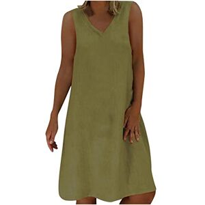 Zeiayuas Linen Summer Dress for Women UK V Neck Sleeveless Tank Dresses Holiday Beach Party Tunic Dresses Going Out Midi Dress Elegant Solid Color Dress Plus Size 22 Green