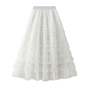 JIEZM skirt Women Pleated Tutu Long Skirts Ruffles Elegant Mesh Tulle Loose Skirts Solid Mesh Patchwork Gauze Party Skirt-f-l